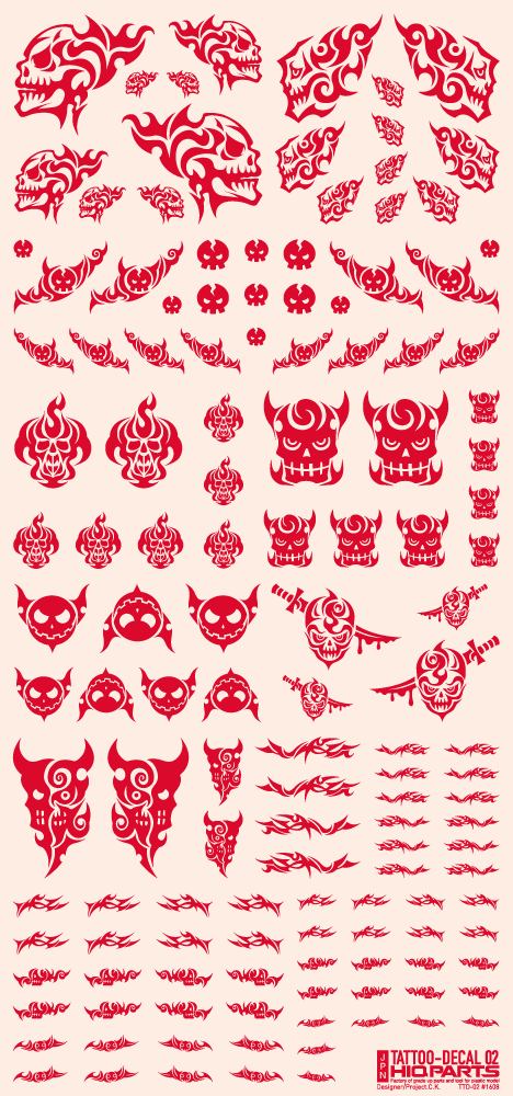 HiQ Parts Tattoo Decal 02 "Skull" Red (1 Sheet)