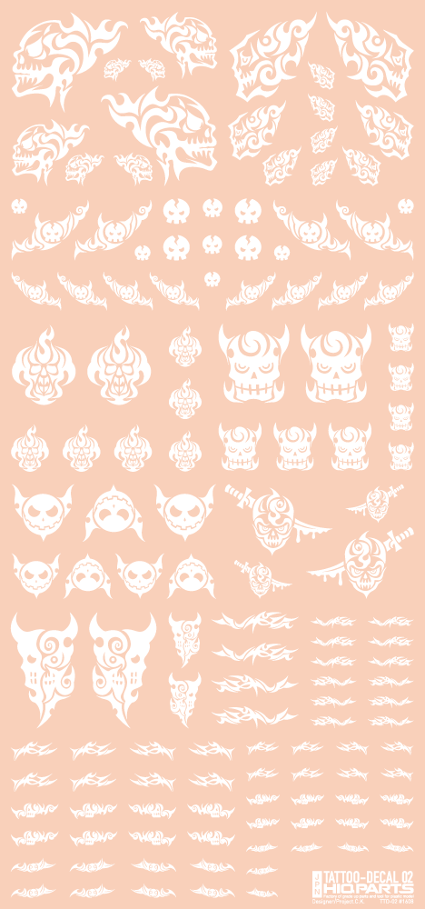 HiQ Parts Tattoo Decal 02 "Skull" White (1 Sheet)