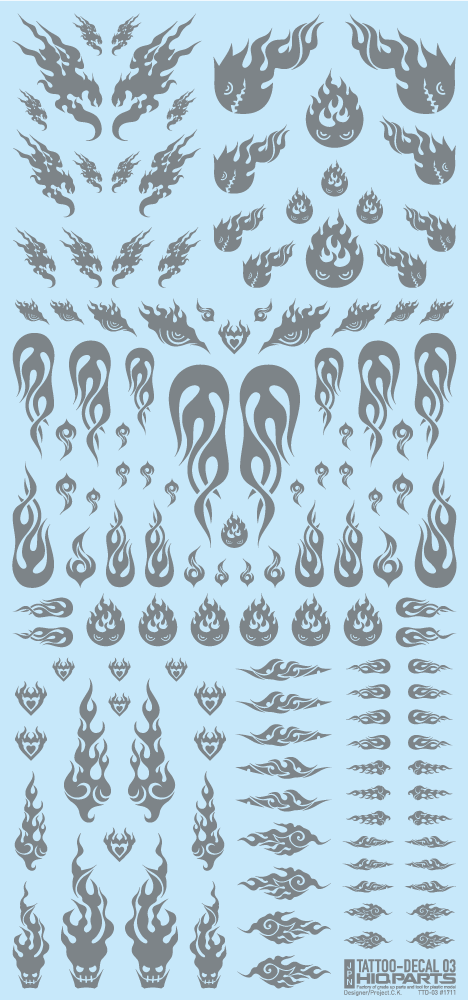 HiQ Parts Tattoo Decal 03 "Fire" Clear Black (1 Sheet)