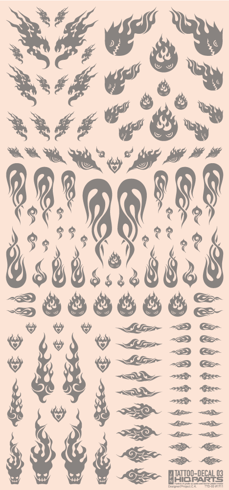 HiQ Parts Tattoo Decal 03 "Fire" Clear Black (1 Sheet)