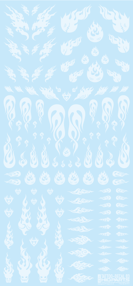 HiQ Parts Tattoo Decal 03 "Fire" Clear White (1 Sheet)