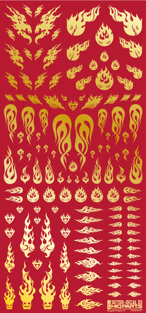 HiQ Parts Tattoo Decal 03 "Fire" Gold (1 Sheet)