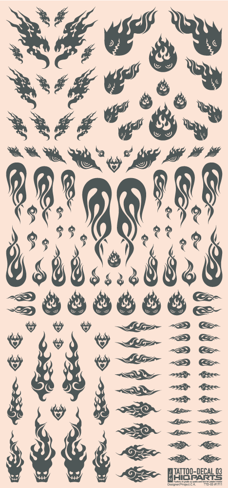 HiQ Parts Tattoo Decal 03 "Fire" Gray (1 Sheet)