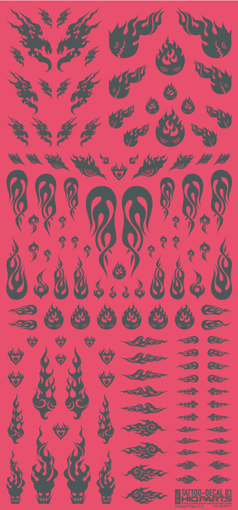 HiQ Parts Tattoo Decal 03 "Fire" Gray (1 Sheet)