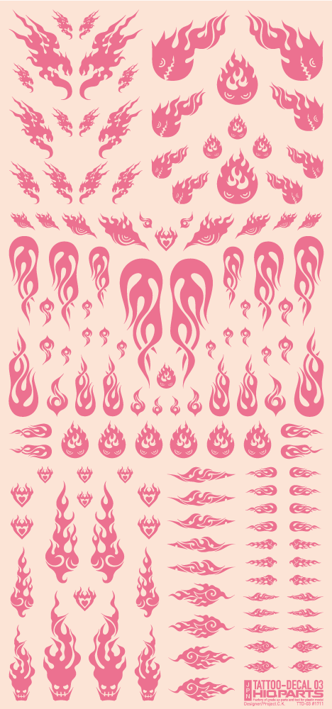 HiQ Parts Tattoo Decal 03 "Fire" Pink (1 Sheet)