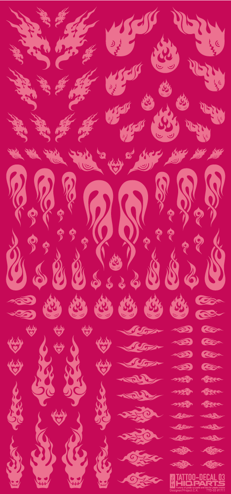 HiQ Parts Tattoo Decal 03 "Fire" Pink (1 Sheet)