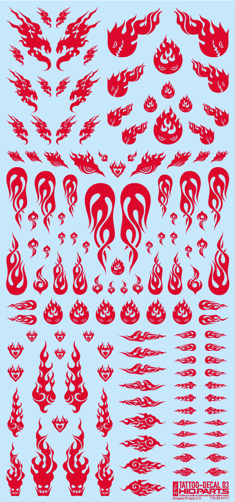 HiQ Parts Tattoo Decal 03 "Fire" Red (1 Sheet)