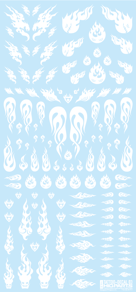 HiQ Parts Tattoo Decal 03 "Fire" White (1 Sheet)