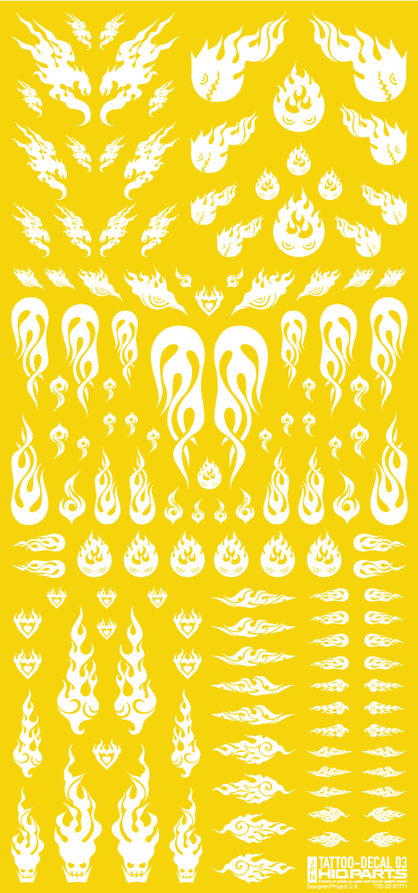 HiQ Parts Tattoo Decal 03 "Fire" White (1 Sheet)