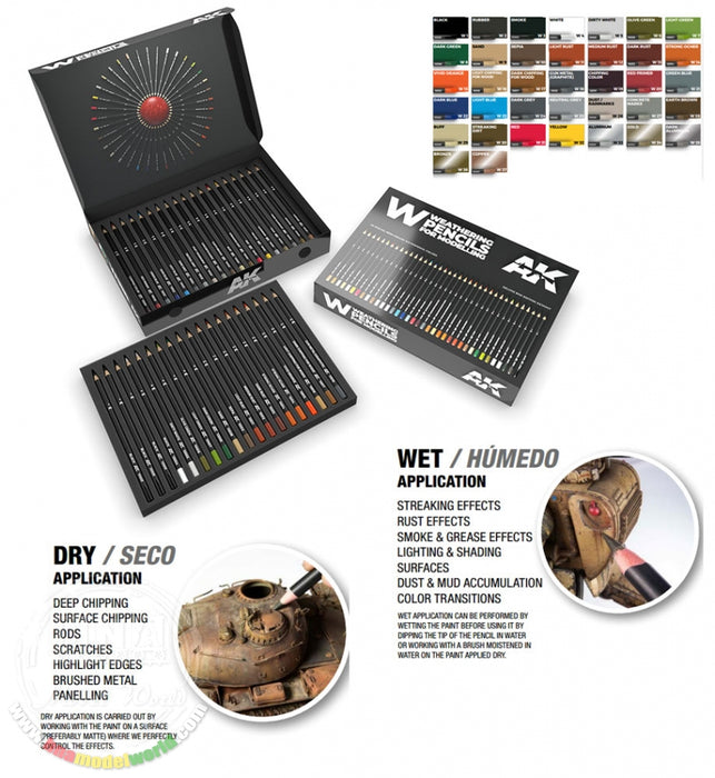 AK Interactive AK10047 Weathering Pencils Deluxe Edition Box (37 Waterpencil Colors)