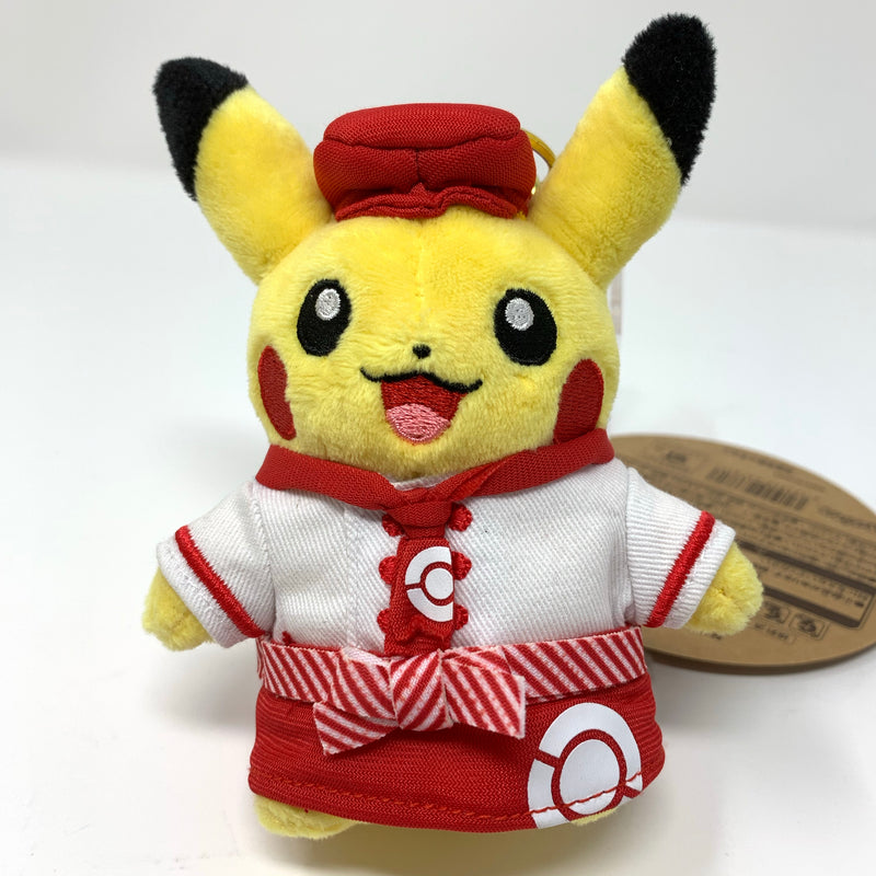 Japan Pokemon Cafe limited Chef Pikachu stuff toy keychain (red uniform)
